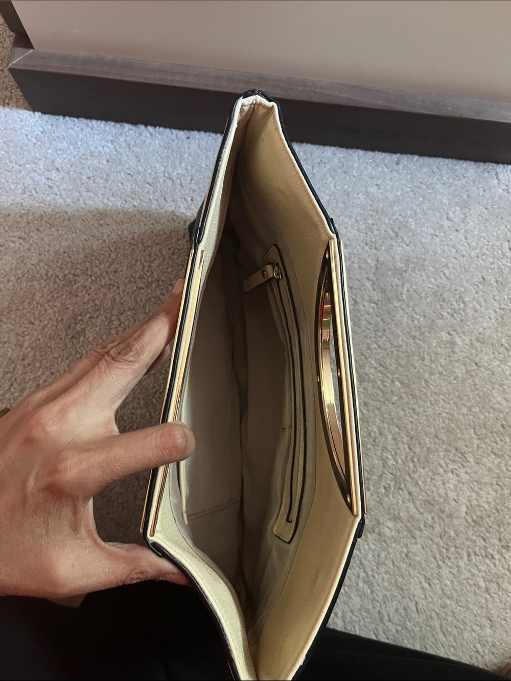 The Limited Two-Tone Black and Cream Leather Clutch with Gold Handle - Picture 3 of 4